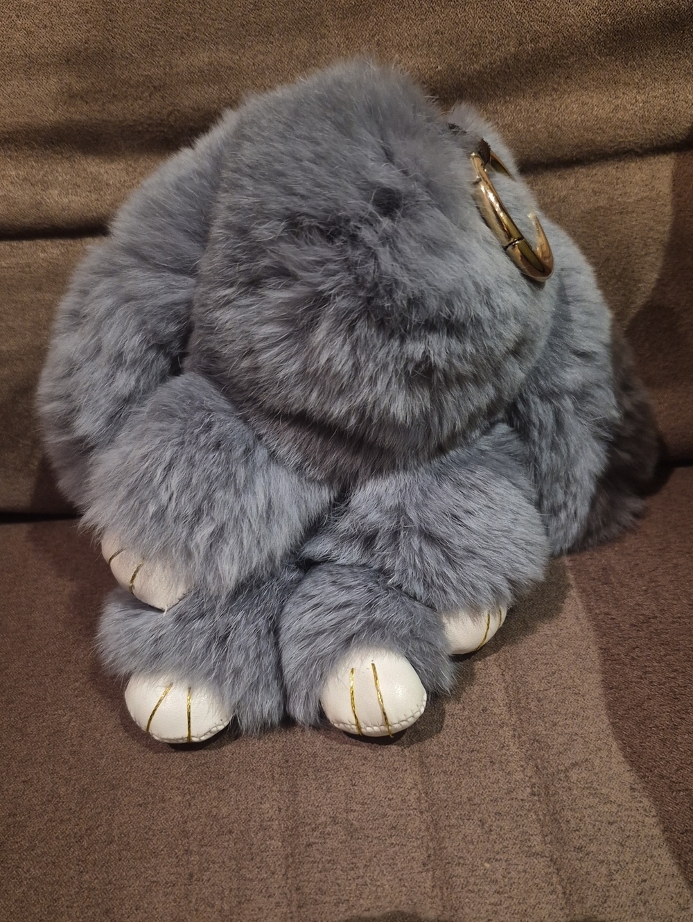 Kopenhagen FUR Plush Gray Bunny Accent with Gold Ring Detail
